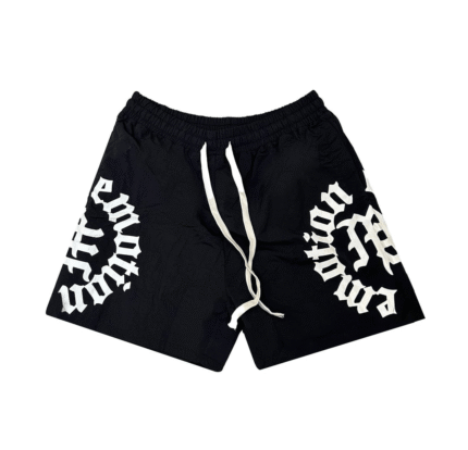 Mixed Emotion Black Circle Gothic Text Shorts